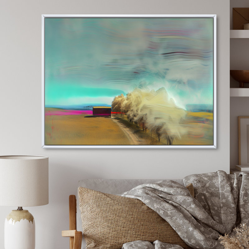Désert, tempête turquoise, horizon, H 24 po x l 32 po x P 1 po, Cadre flottant blanc