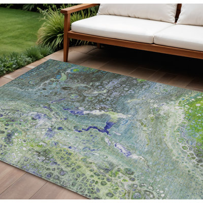 Tapis intérieur lavable abstrait vert et vert lime HomeRoots 9 pi x 12 pi