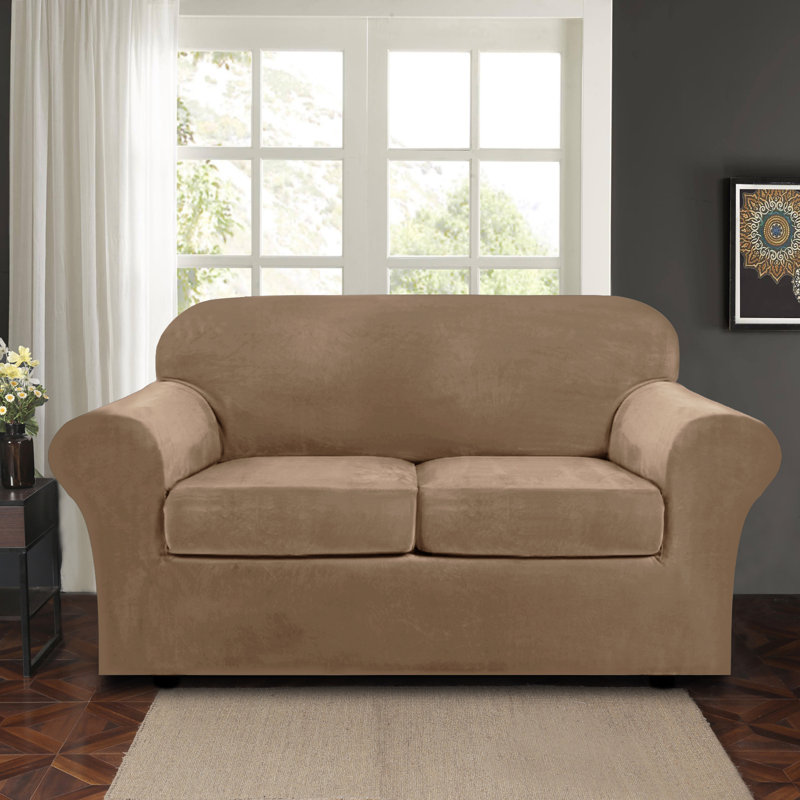 Housse pour causeuse à coussins carrés/rectangulaires, Velours brun clair