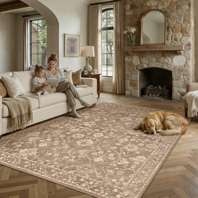 Tapis lavable à motif floral rétro Avella avec envers antidérapant