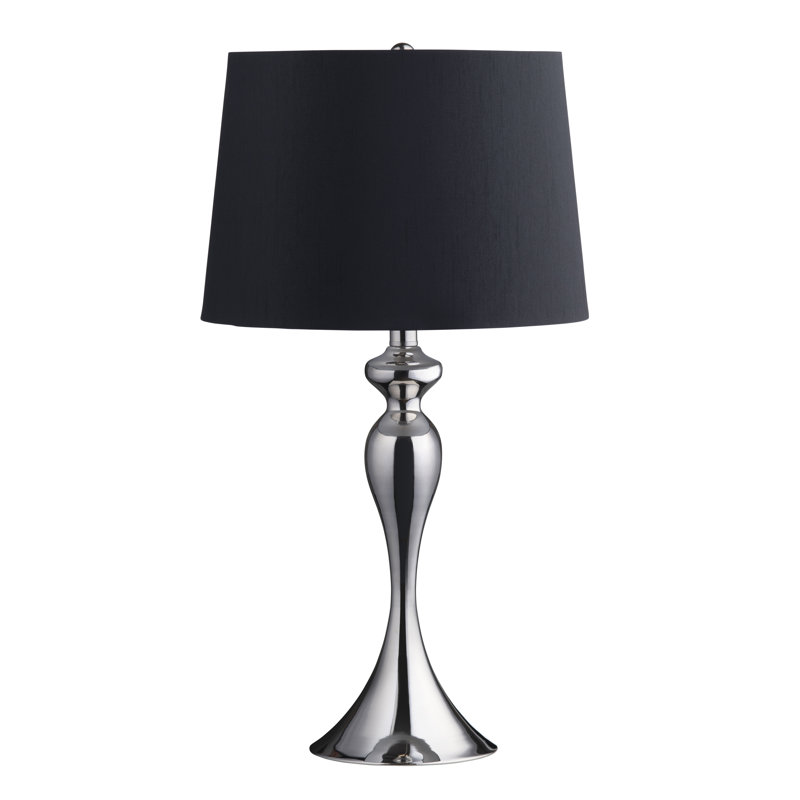 Set Of 2 25.5" Steel Table Lamp W/ Linen Shade, Chrome, Black