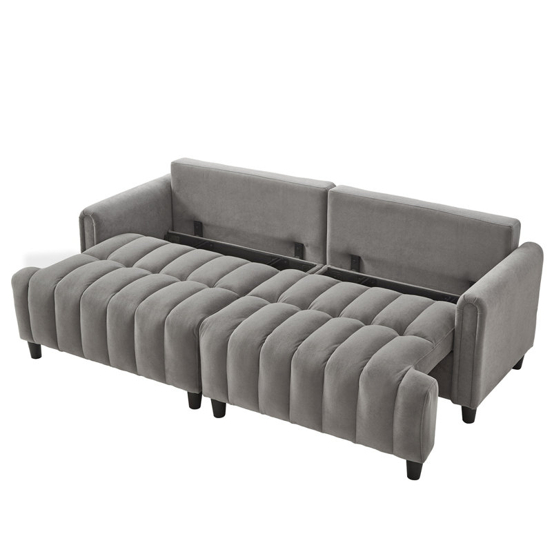 83'' Futon Sofa Bed, Polyester Fabric Comfy Futon Couch Bed With 2 Square Pillows, Convertible Sleeper Sofa With Adjustable Backrest,  Modern Loveseat Sleeper For Living Room