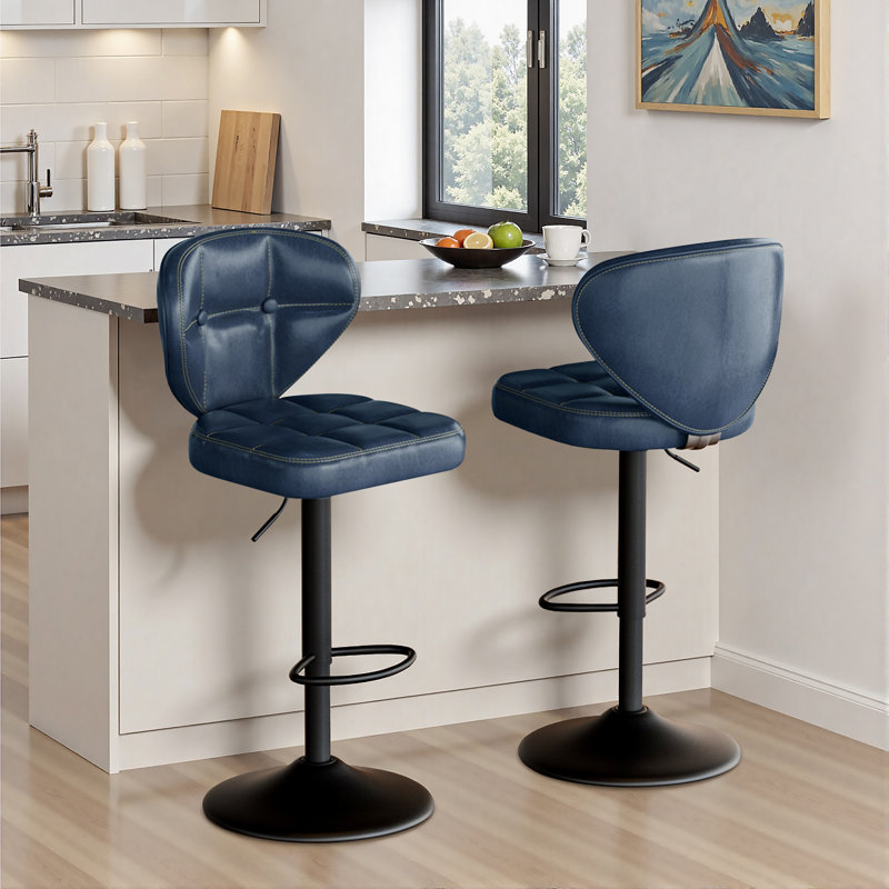 Tabourets de bar pivotants à hauteur ajustable Sonja avec dossier et repose-pieds, Bleu