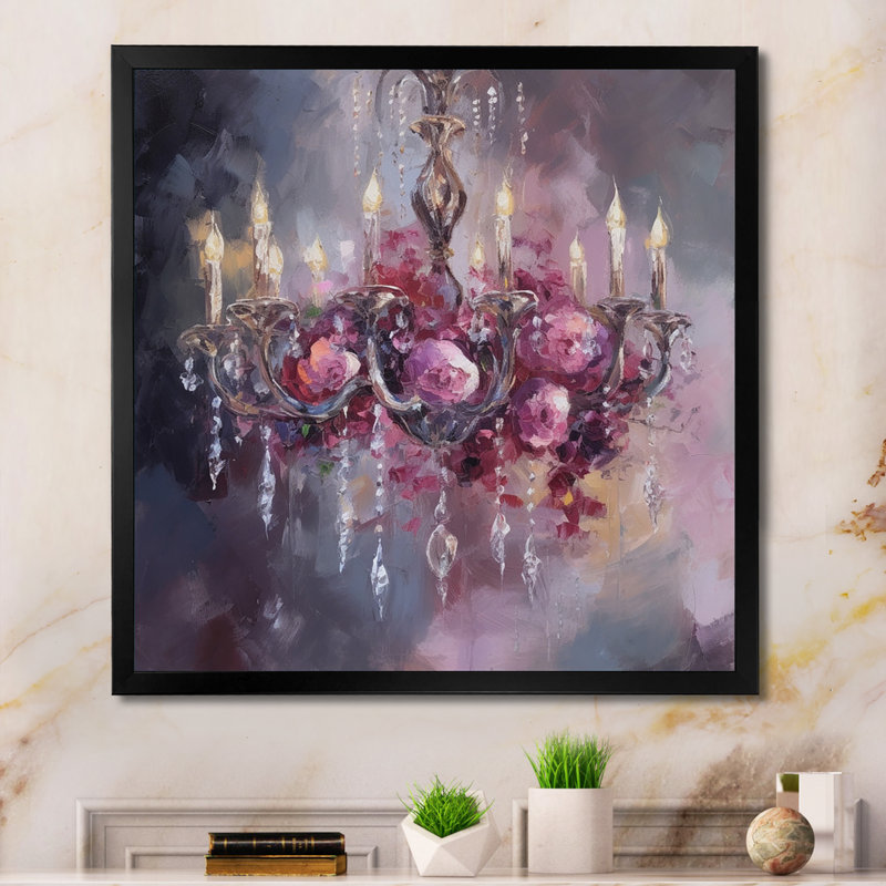 Élégant lustre floral I - lustre, art mural, H 30 po x l 30 po x P 1 po, Cadre photo noir