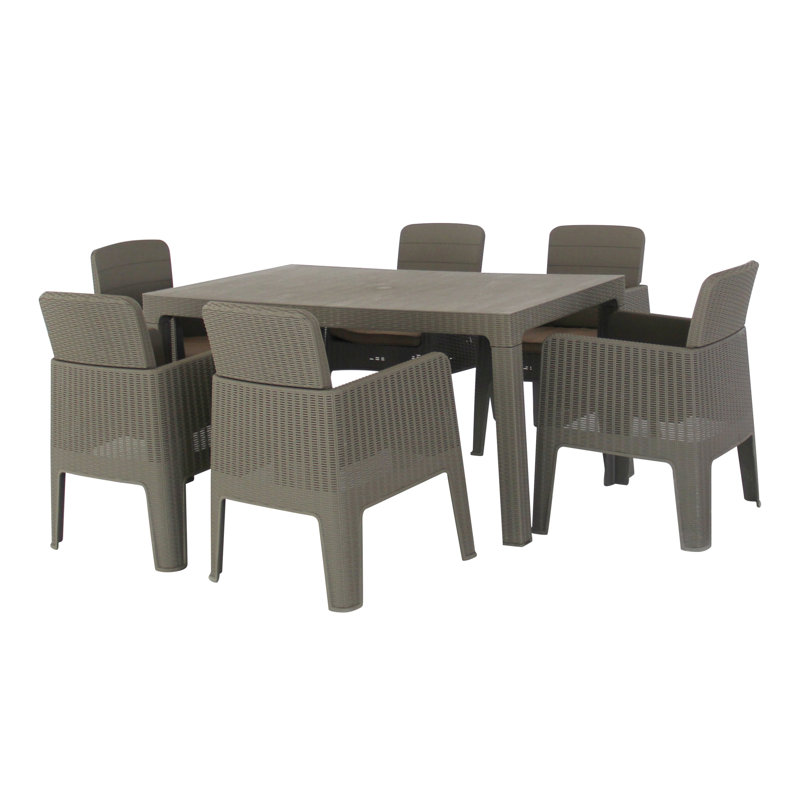 Ensemble de salle à manger rectangulaire pour 6 personnes 59,1 po avec coussins Crutchfield, Beige, gris
