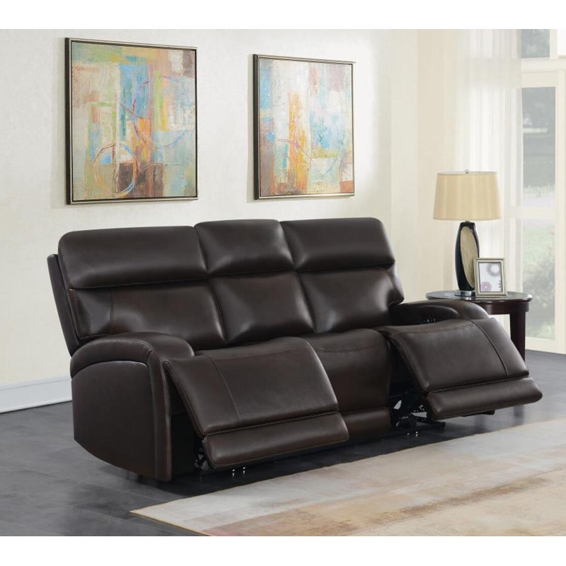 Canapé à accoudoirs carrés en cuir véritable de 86 po Boylon, Cuir véritable brun foncé