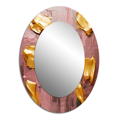 «Celebrating Destiny» - Miroir décoratif abstrait oval sur métal abstrait doré et rose III