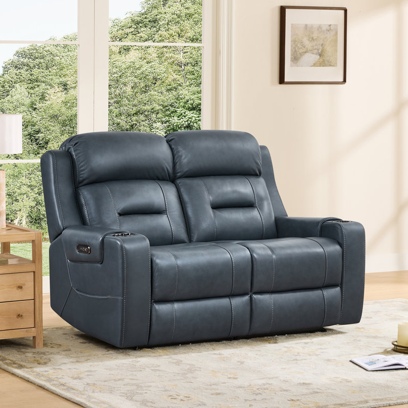 Canapé inclinable électrique en cuir véritable avec repose-tête électrique Olathe, Marine