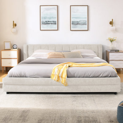 King Size Upholstered Bed Frame With Storage Drawers, Thick Chenille Fabric Platform Bed With Headboard, Solid Construction, Modern Elegant Design For Bedroom