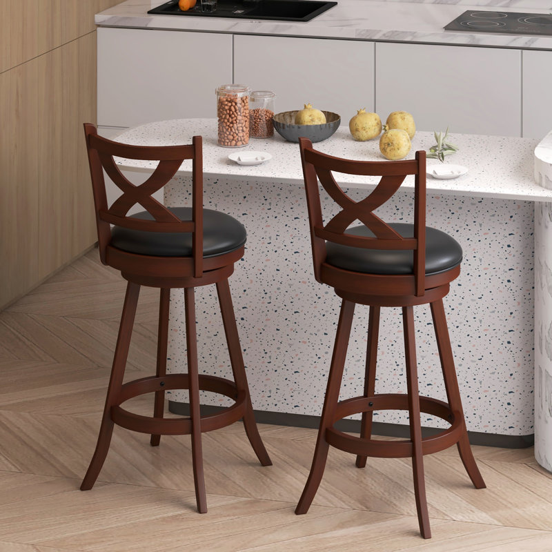 Naviya Swivel Upholstered Counter Stool with Solid Wood Frame, Bar Stool (30" Seat Height)