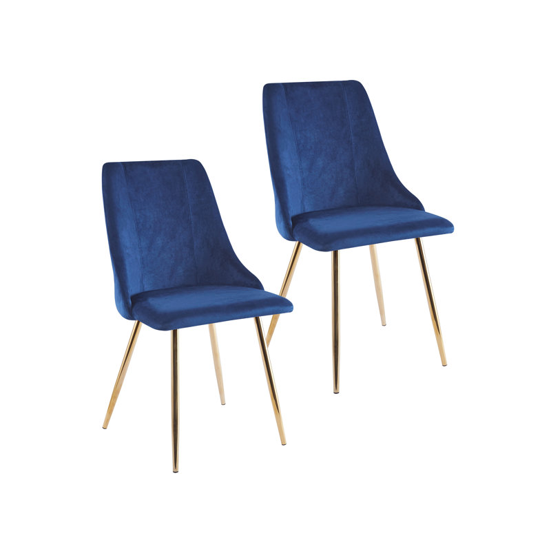 Velvet Upholstered Dining Chair with Gold Accent Legs, Blue