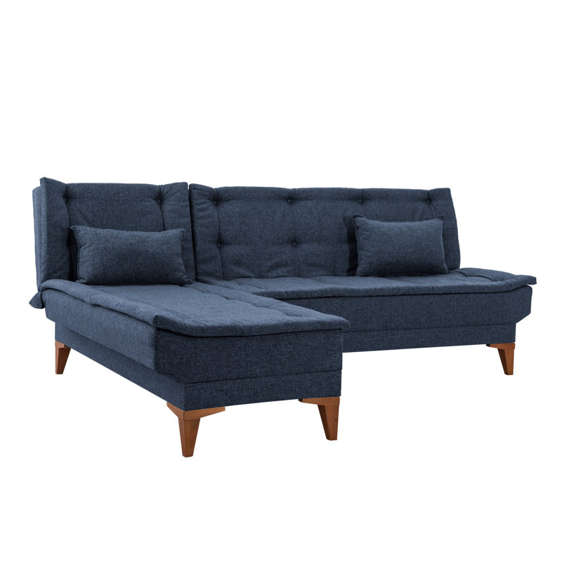 Canapé-lit d'angle, 100 % lin bleu foncé