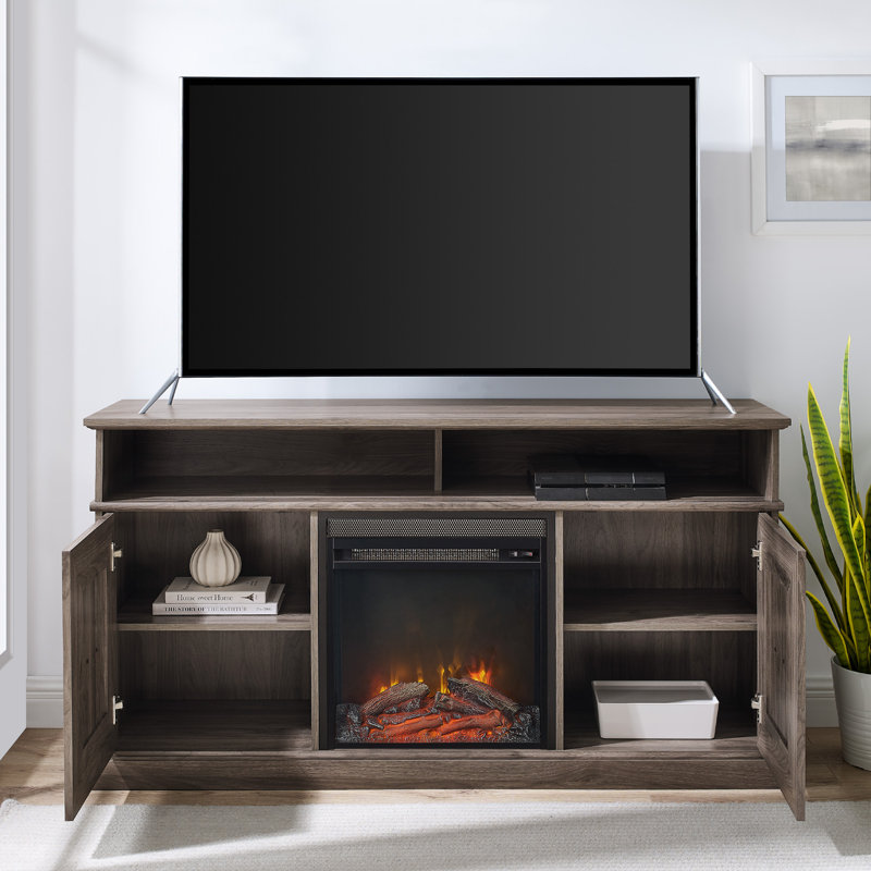 Meuble télé avec foyer électrique pour téléviseur de 65 po ou moins Fanelli, Gris ardoise