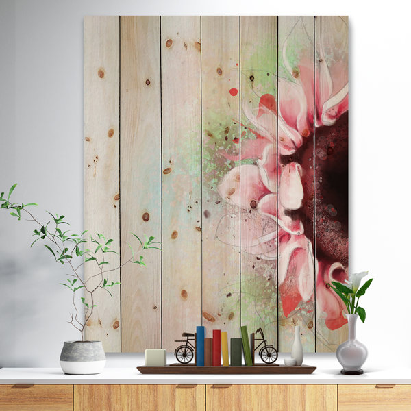 Winston Porter Beautiful Pink Sunflower Watercolor On Wood Painting ...