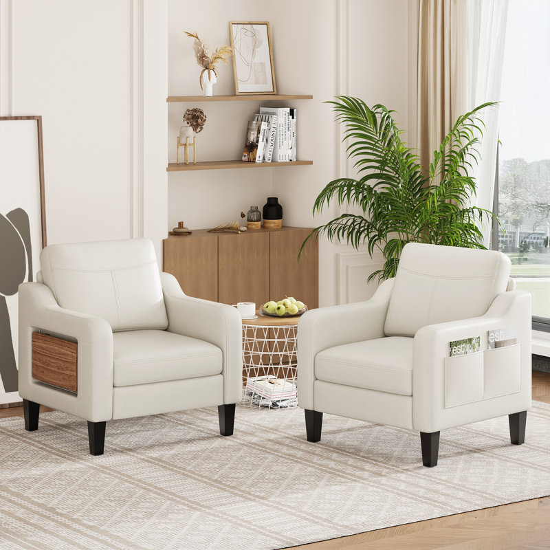 Fauteuil large en similicuir rembourré, Beige