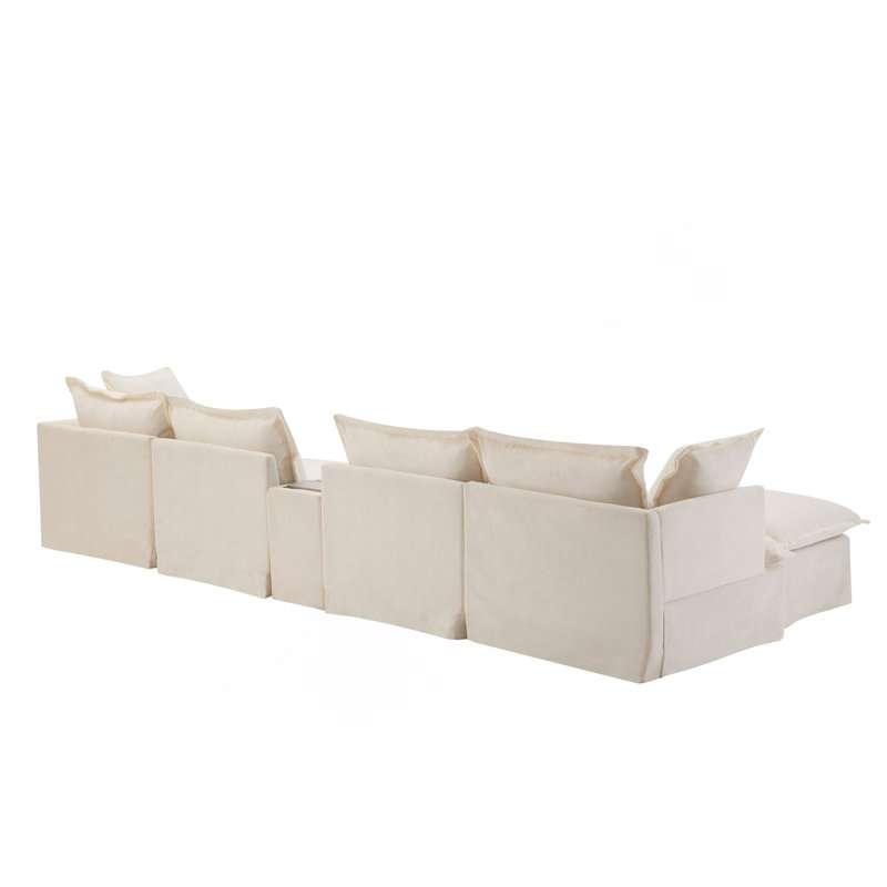 Canapé modulaire de 131 po avec repose-pieds mobile et console, porte-gobelet, siège large, canapé en U de 6 places, canapé en chenille surdimensionné avec chargeur USB pour le salon, appartement, 2 couleurs