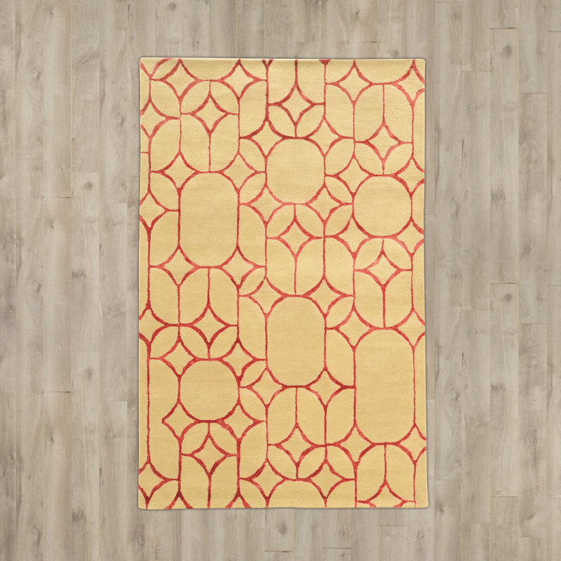 Tapis beige / brun en laine touffeté à la main à motif géométrique Cheshunt, Rectangle de 5 pi x 8 pi