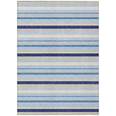 9' X 12' Blue Purple And Gray Striped Washable Indoor Outdoor Area Rug