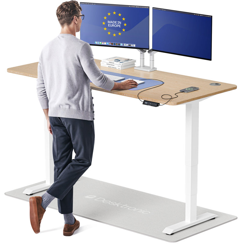 Bureau assis-debout électrique HomePro – Bureau réglable en hauteur à double moteur avec 3 positions mémorisables, chargement USB et USB-C, système anticollision