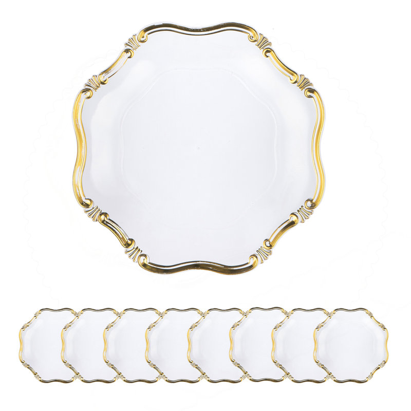 Paquet de 8 assiettes de présentation en plastique, P 13 po, Or / transparent
