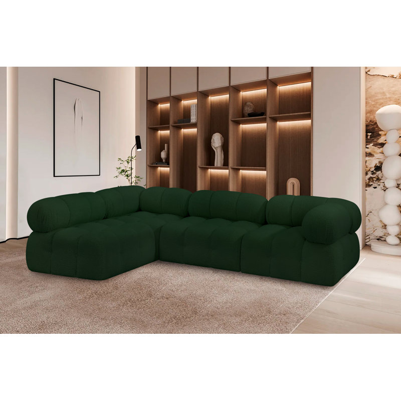Ames Upholstered Sofa, Green Boucle Fabric, 2 Armless, 2 Corner