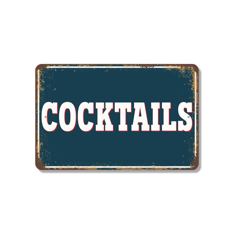 Enseigne en plastique 11 po x 17 po Cocktail, H 11 po x l 17 po x P 0,1 po