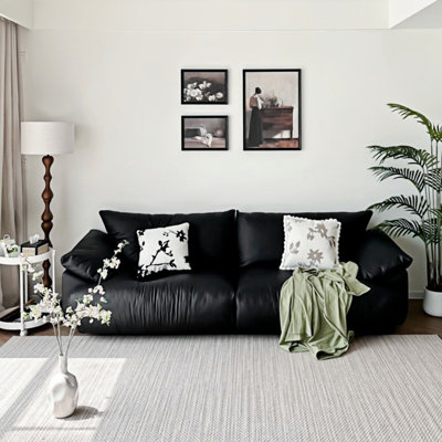 Retro Black Designer Straight-Line Floor Sofa
