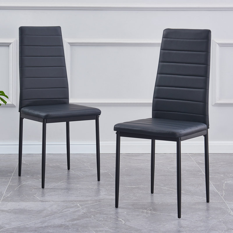 Ensemble de 2 chaises de salle à manger, chaises de cuisine modernes avec pieds et structure en métal Ebern Designs, Noir