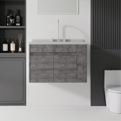 30 Inch Floating Bathroom Vanity with Sink, Soft-Close Door, 2-IN Granite Cultured Marble Countertop Top & Backsplash,Plywood