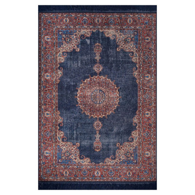 Tapis luxueux lavable à la machine, 4,9 x 7,5 pieds, 100% polyester, 1850 g / m², hauteur des poils: 0,2 pouce | Envers écologique en polyester recyclé | Parfait pour le salon et la chambre à coucher, conception douce et durable