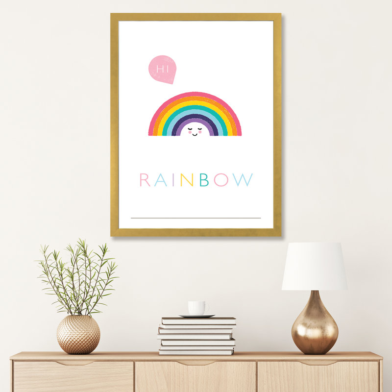 Rainbow - impression d'art graphique, H 32 po x l 24 po x P 1 po, Blanc, Papier encadré doré