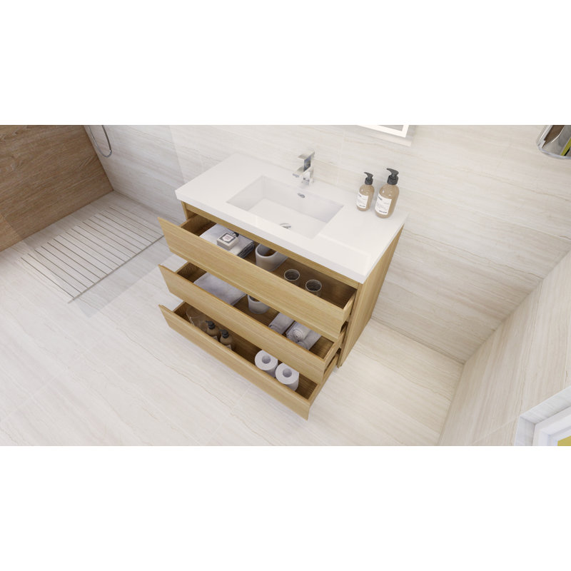Ensemble de meuble-lavabo simple 42 po Ayele, Chêne blanc