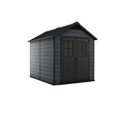 Keter Newton 7.5x9 FT Durable Resin Outdoor Storage Shed with Floor and Lockable Double Doors, Grey -  249497