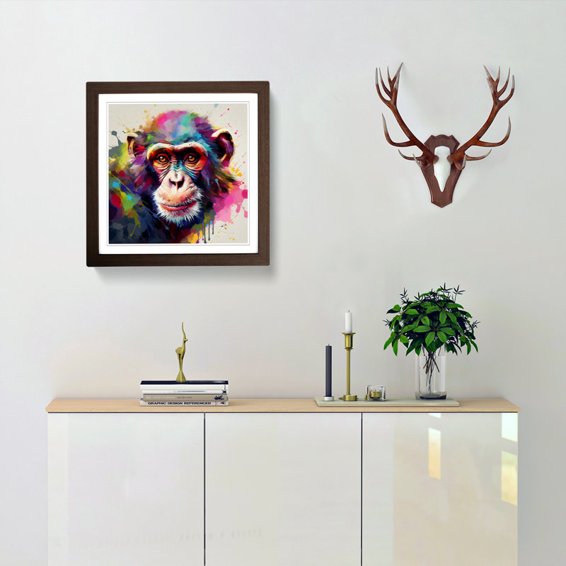 Monkey Abstract Art No.1 - Single Picture Frame Print on Wood, Walnut
