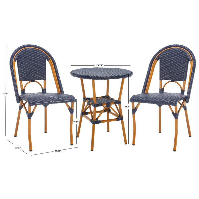 Ensemble bistro 23,75 po Adreian, Bleu marine, Brun