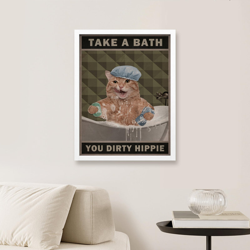 «Funny Cat Quotes Bar Sign» sur papier, Blanc, H 16 po x l 12 po