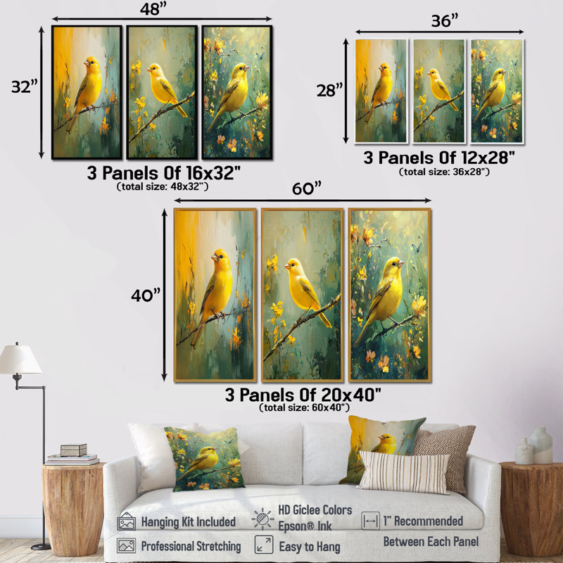 Finch doré dans la prairie I - Collection de décorations murales oiseaux, H 40 po x l 60 po, Toile tendue, Ne s’applique pas
