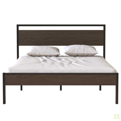 Metal Bed, With Wood Headboard Footboard, Queen Sturdy, Noise-Free & Easy Assembly by Latitude Run