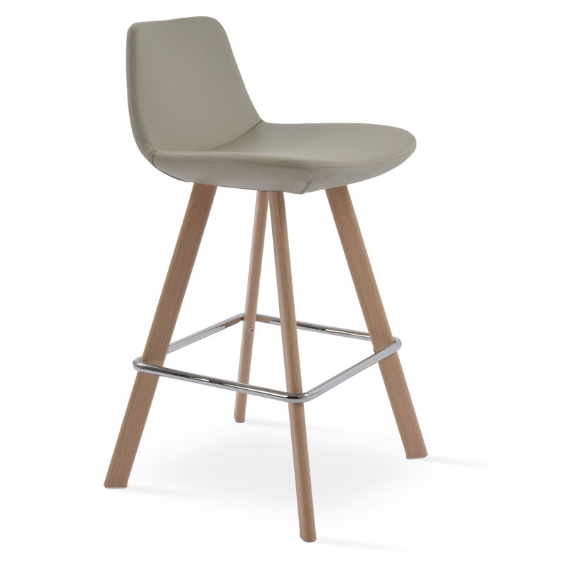 Tabouret de comptoir bar & Pera, Bois de frêne naturel, Similicuir blanc, Tabouret de bar (siège d'une hauteur de 29 po)