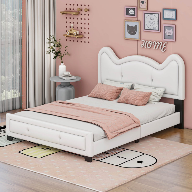 Ceasar Vegan Leather Platform Bed, White, Full