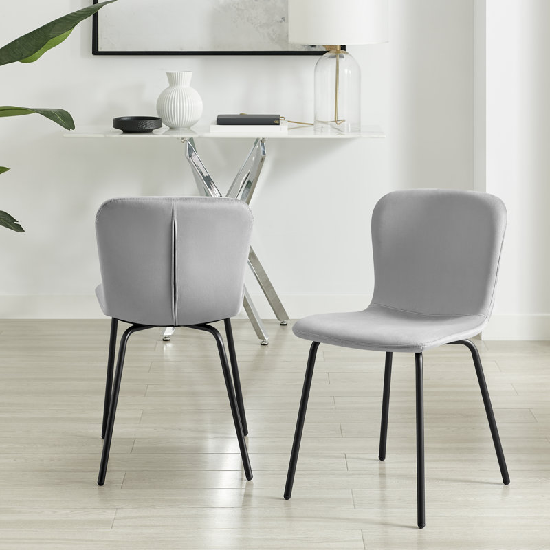 Aston Wing Backed Linen Dining Chairs With Tapered Metal Legs (Set Of 2) - Contemporary Design, Black