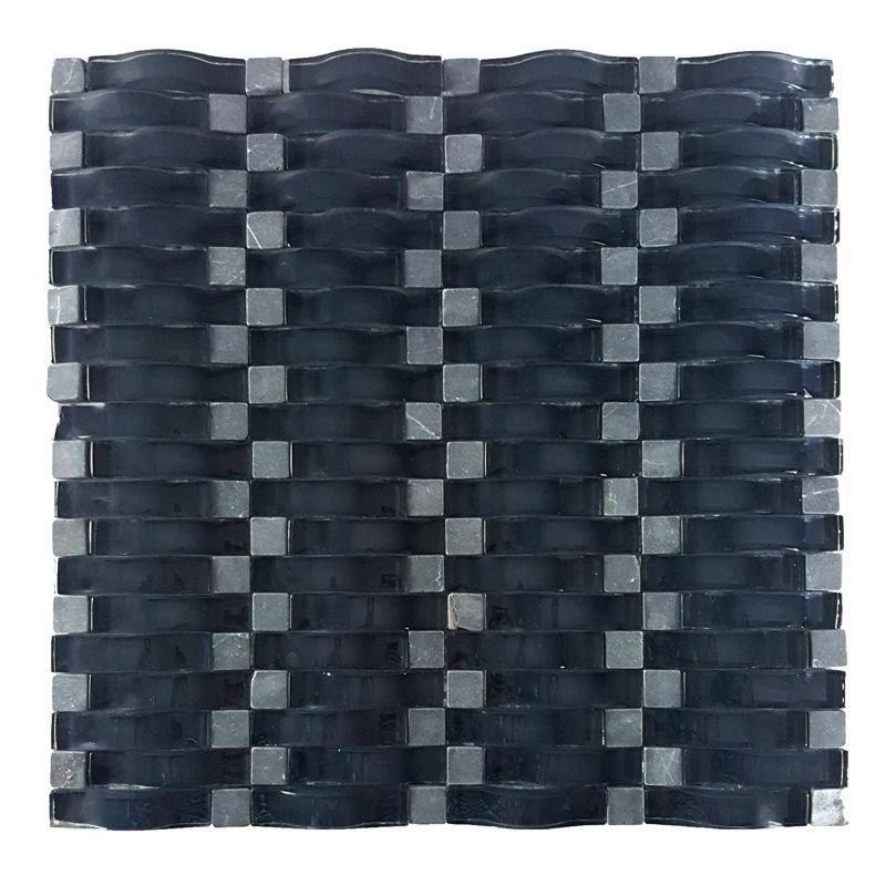 Carrelage mural de cuisine et de salle de bain à finition mosaïque en verre et en pierre 12 po x 12 po 3D Wave, Crépuscule