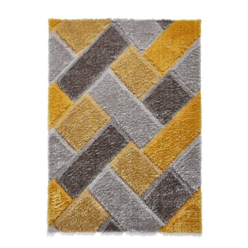 Machine Woven Grey/Yellow Rug, Rectangle 80 x 150cm