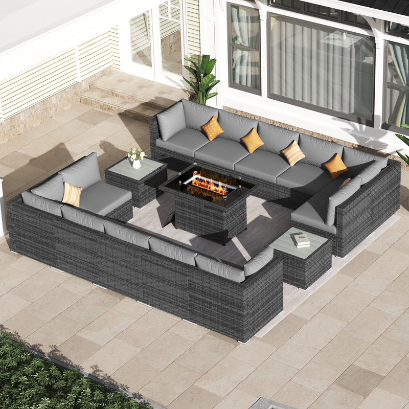 Pashko 12 - Person Modular Patio Conversation Set with Cushions, Light Gray