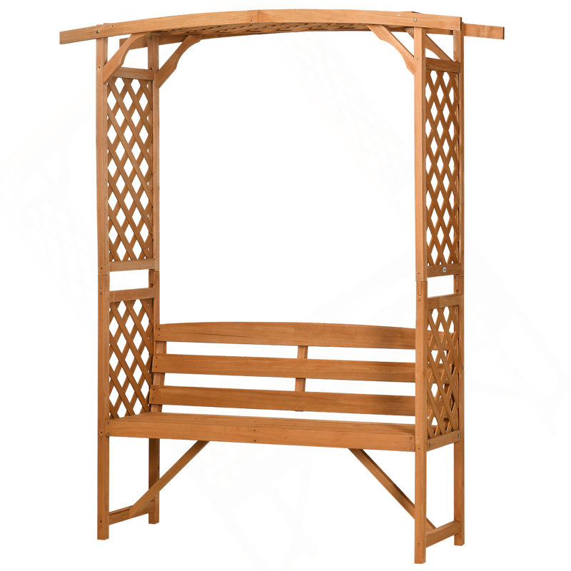 Outsunny Patio Garden Bench Arbor Arch With Pergola And 2 Trellises, 3 Seat Natural Wooden Outdoor Bench For Grape Vines & Climbing Plants, Backyard Decor, Brown