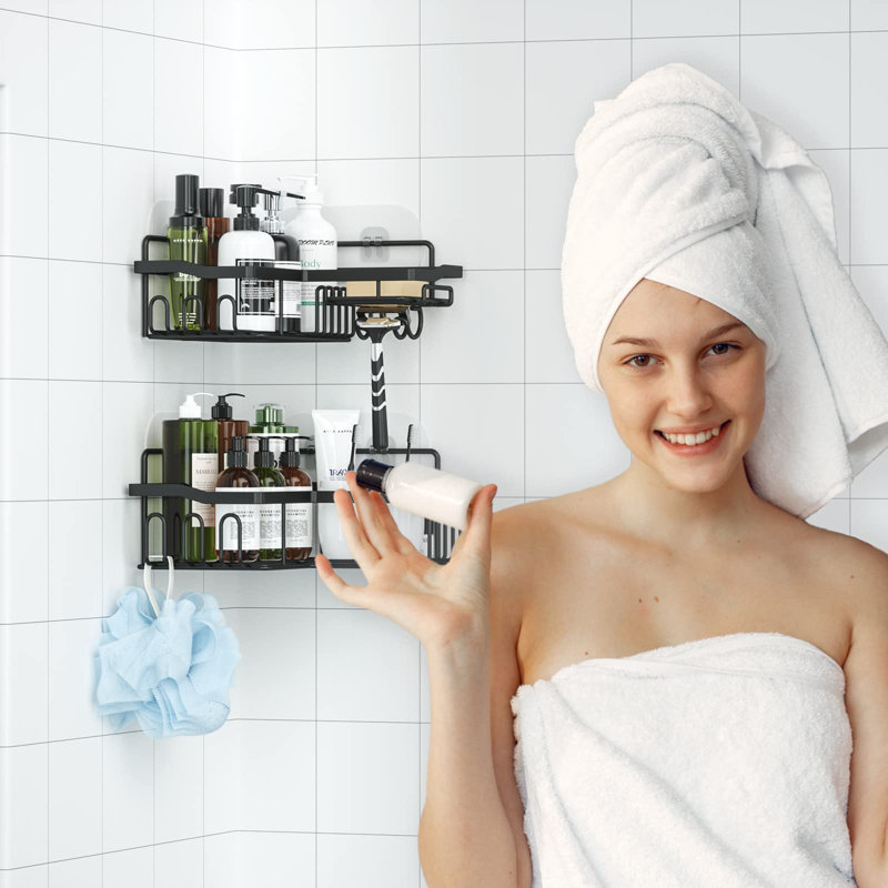 Newcastle Adhesive Stainless Steel Shower Shelf, Black