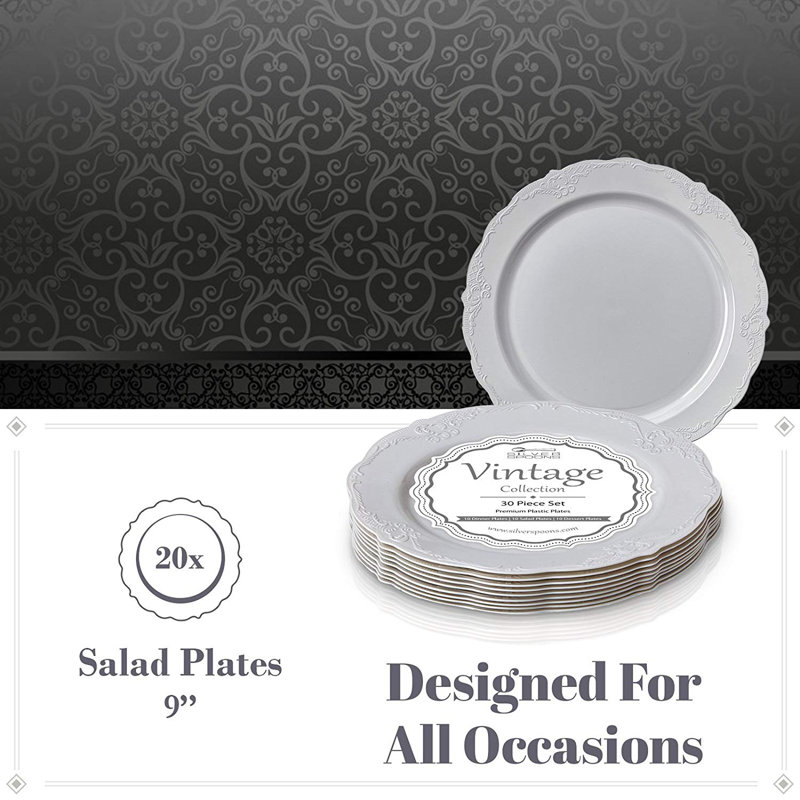 Assiette à salade jetable en plastique épais, Gris