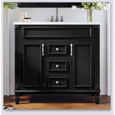 Meuble-lavabo moderne de 36 pouces avec lavabo supérieur, 2 portes à fermeture douce et 2 tiroirs pour un rangement efficace