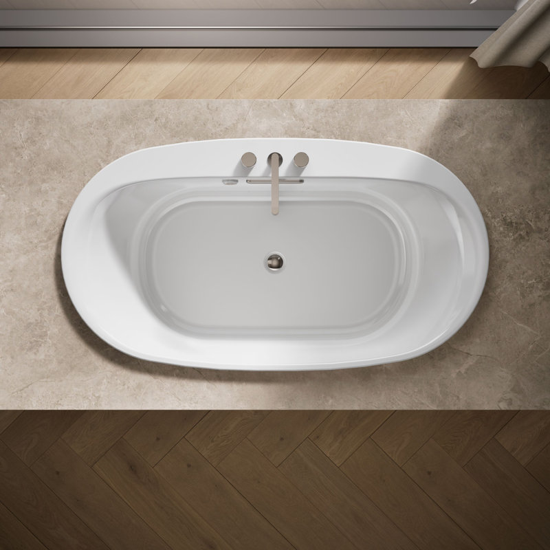 Baignoire à bulles chauffante ovale 66 po x 36 po avec drain central, Blanc