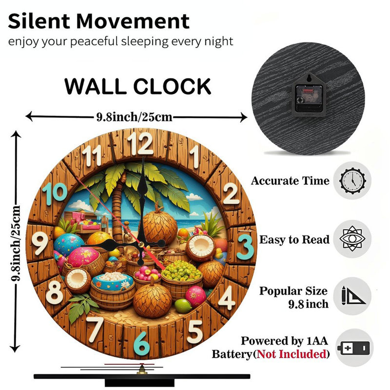 Tropical Beach Fruit Market Wall Clock